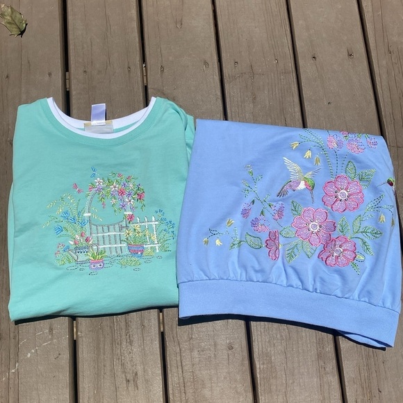 2 Alfred Dunner Embroidered Short Sleeve Knit Tops 3X Cottagecore - Picture 11 of 13